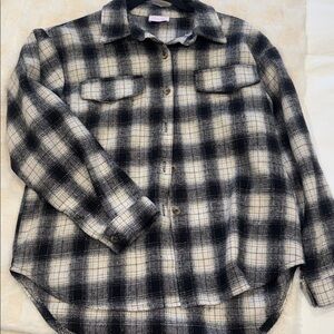 Pink Lily Black and Cream Plaid Shirt Jacket